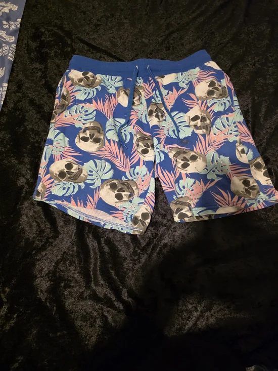 No Boundaries Navy Tropical Skull Print Drawstring Shorts