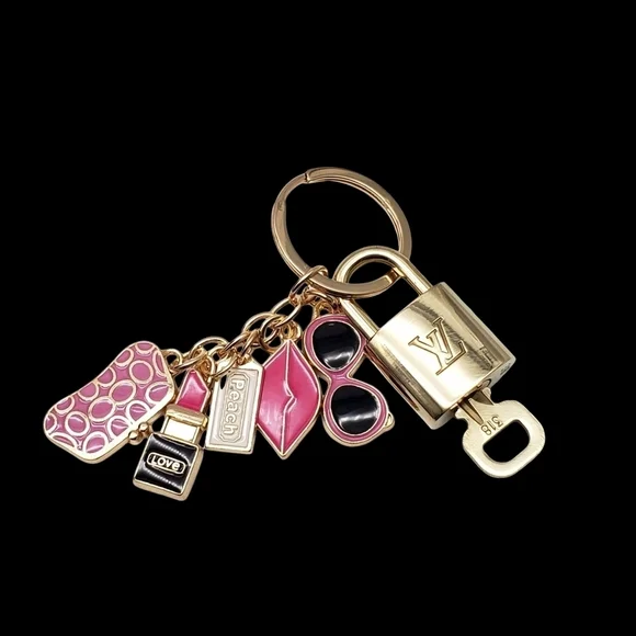 Authentic LV Gold Padlock & Key 🔑 Bag Charm / Unbranded Keychain Combo