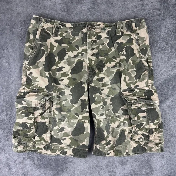 Aeropostale Cargo Shorts Mens 37 Green‎ Camo Multi Pocket Cotton Casual