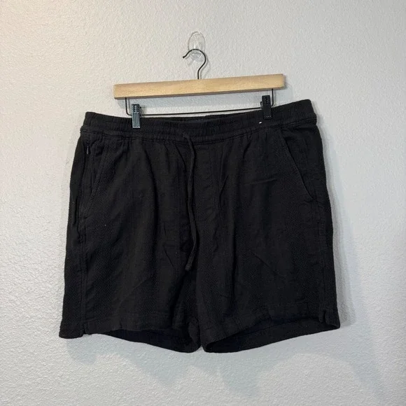 Abercrombie & Fitch Men's XL Black Cotton Linen Textured Pull-On Shorts FLAW