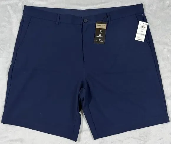 NWT Alfani Alfatech Stretch Tech Shorts 40 Navy Flat Front Golf Smart Casual