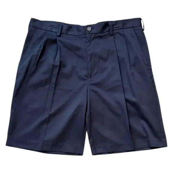Y2K Izod Navy Pleated Front Relaxed Fit Golf Casual Shorts Mens Size 36