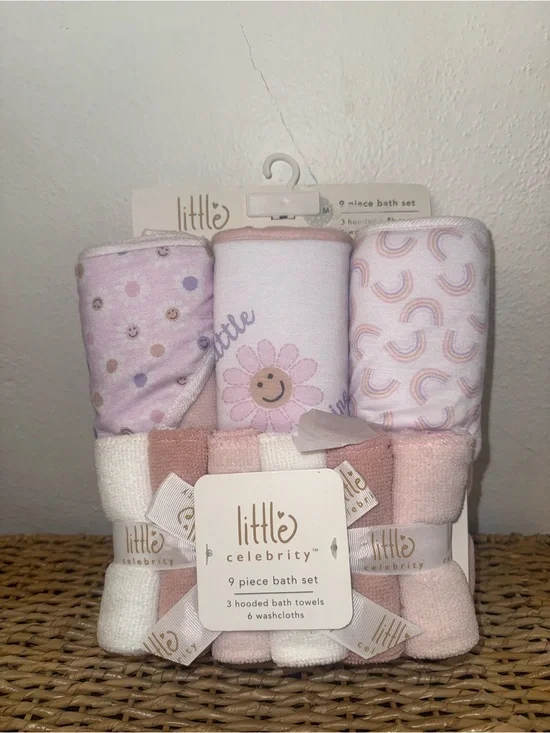 Little Celebrity 9-Piece Baby Bath Set - Pastel Pink & White