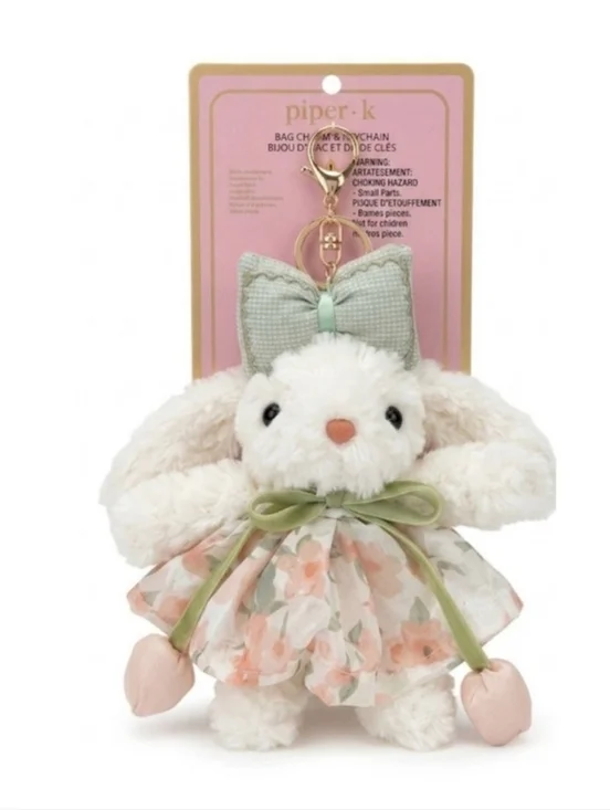 💕▪️Piper K ▪️Floral Bunny Plush Keychain with Mint Bow