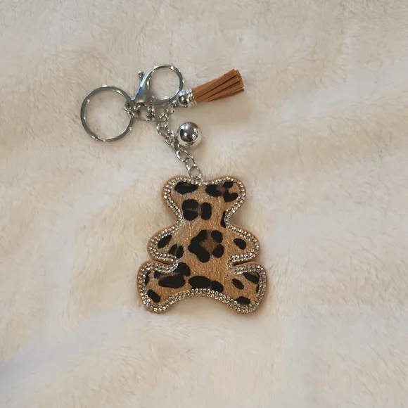 Leopard Print Teddy Bear Keychain Bag Charm