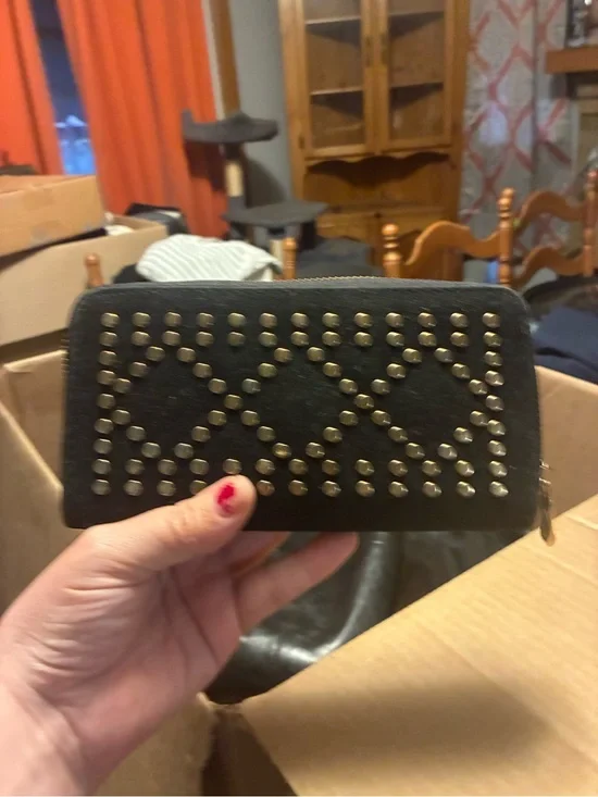 Black Studded Zip-Around Wallet