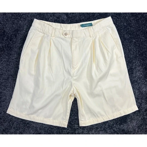Bobby Jones Mens Golf Shorts Size 34 Pleated Khaki Cotton Blend -‎ Faint Stains