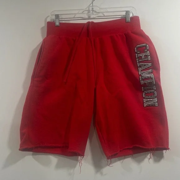 Champion Reverse Weave‎ Red Sweat Shorts Mens Medium Logo Raw Hem 89597