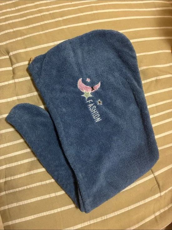 Fashion Embroidered Blue Hair Drying Towel Wrap