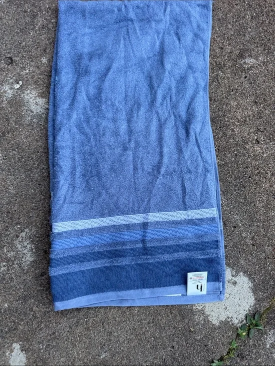 Blue Bath Towel with Stripe Detail