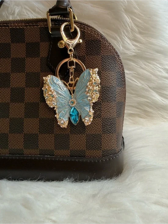 Blue Crystal Butterfly Keychain Bag Charm