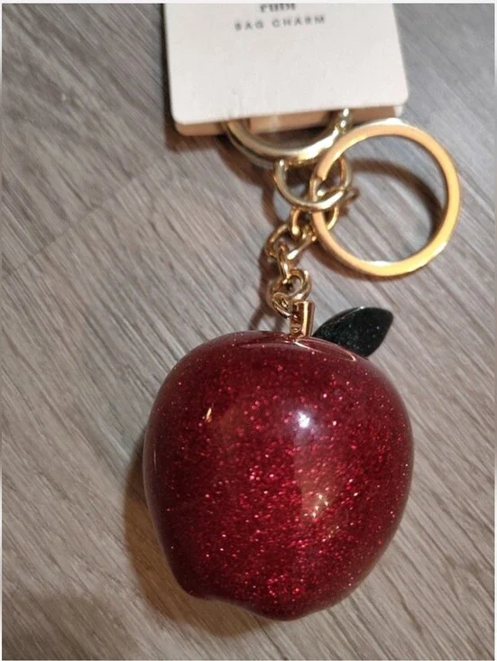 2 For $22🆕Sparkling Red Apple Luxe Bag Charm/ Keychain with Gold Hardware
