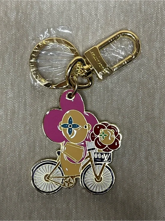 Louis Vuitton Gold-Tone and Pink Enamel Flower Bicycle Key Holder