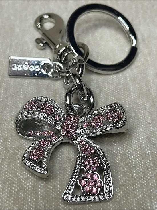Coach Crystal Bow Keychain with Pink Rhinestones