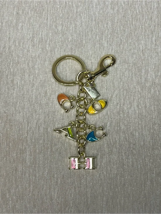 Coach Colorful Enamel Charm Keychain with Hinge Detail - Gold Tone
