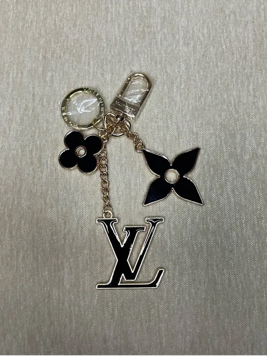 Louis Vuitton Black and Gold LV Monogram Charm Keyring