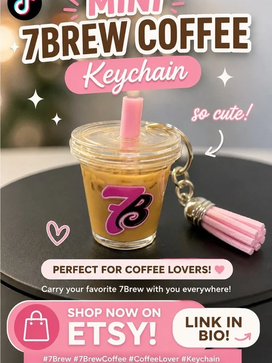 7Brew Mini Iced Coffee Keychain - Pink Tassel 10.00 each