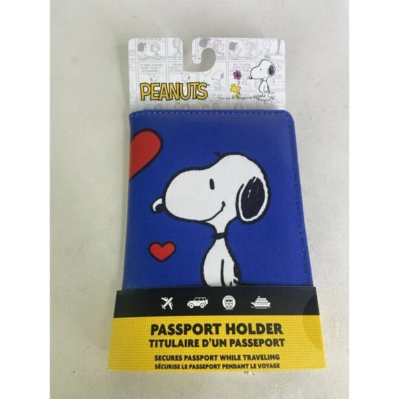 Peanuts Snoopy Hearts Blue Travelers Passport Holder Document Booklet Wallet
