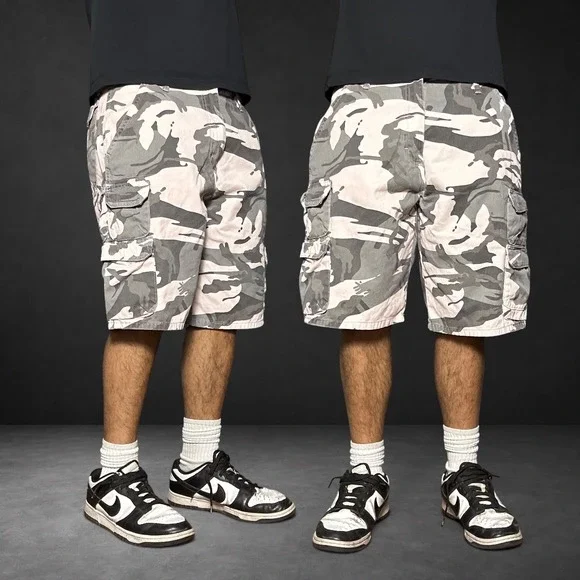 Wrangler Pink Grey Camo Cargo Shorts Baggy Skater Y2K Retro Size 36