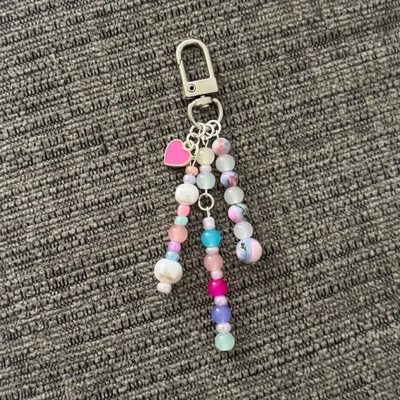 Pastel Multicolor Designer Inspired Beaded Bag Charm Keychain with Real Pearls