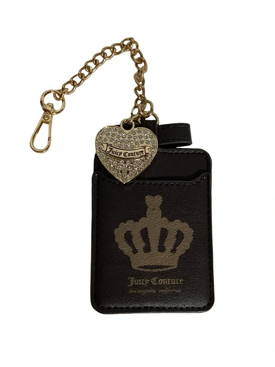Juicy Couture Y2K Black Card Keychain w/ Bling Bedazzled Heart Crown Bag Charm