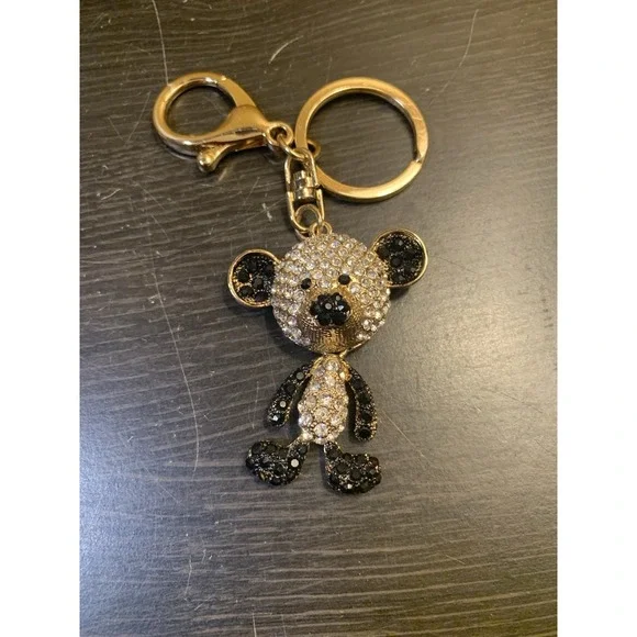 Bear Articulated Keychain Bejeweled Rhinestone Purse Jewelry Bling Clip Key Ring