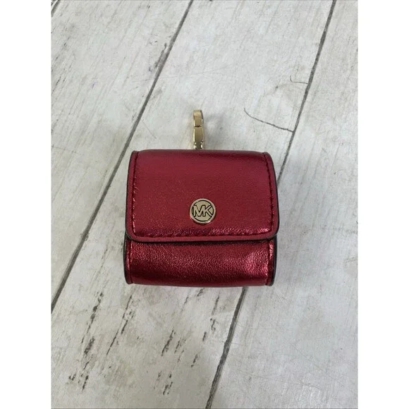 Michael Kors Jet Set Metallic Red Coin /AirPods Case Key Chain MK Logo Bag
