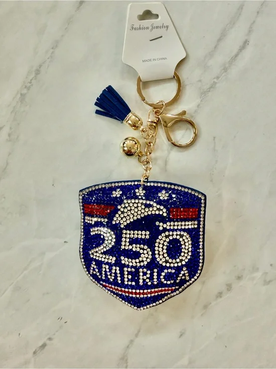 🔑 NWT America 250 Semi/Quincentennial Patriotic Bling Puffy Keychain Bag Charm