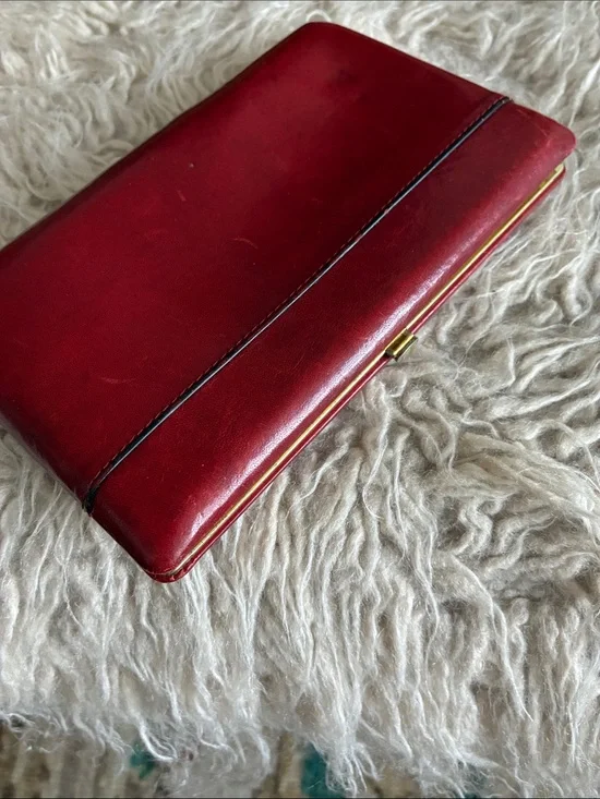 Abas Red Leather Card & Key Holder with Gold Trim