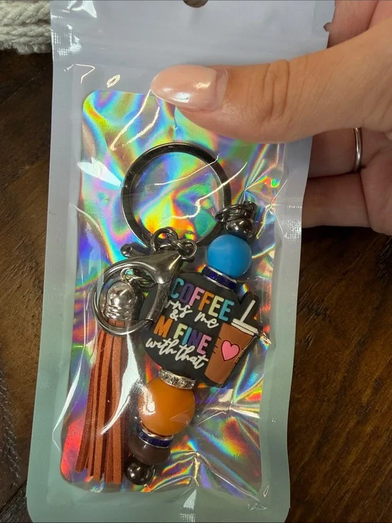 Colorful Coffee Keychain with Tassel