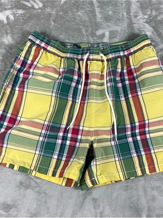 Polo by Ralph Lauren Yellow Multicolor Madras Plaid Swim Shorts Mesh Lined