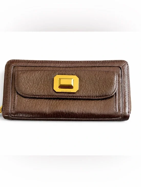 Juicy Couture Brown Leather Turn Lock Zip Around Wallet