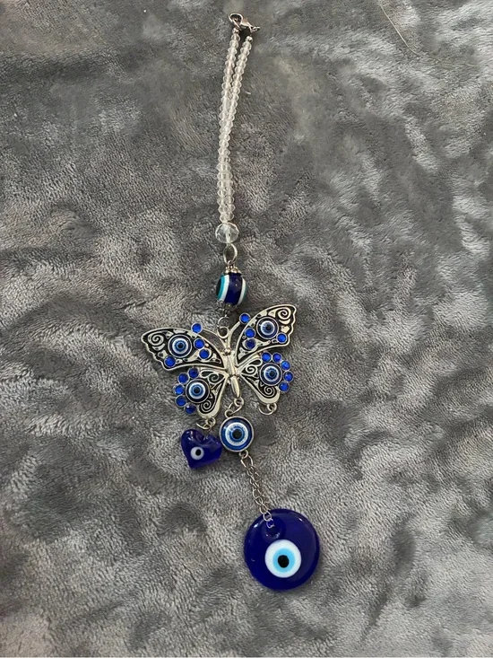 Vintage Antique CRYSTAL & EVIL EYE BUTTERFLY SUN CATCHER / Keychain
