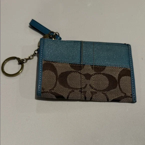 Coach Teal and Brown Signature Card Holder