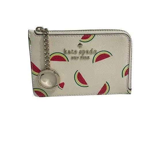 Kate Spade Staci Watermelon Party Medium L-zip Card Holder key ring New