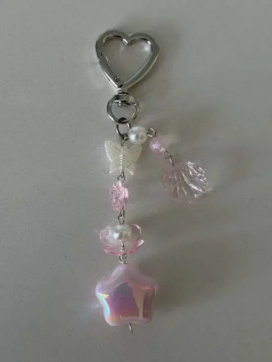 Handmade Y2K Style Pink Star and Butterfly Aesthetic Beaded Keychain