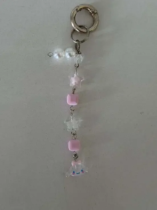 Sanrio Cinnamoroll Handmade Beaded Keychain with Pink Stars and Pearls