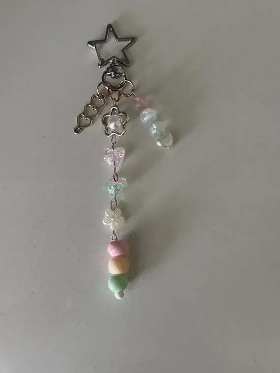 Kawaii Dango and Floral Beaded Star Keychain Bag Charm