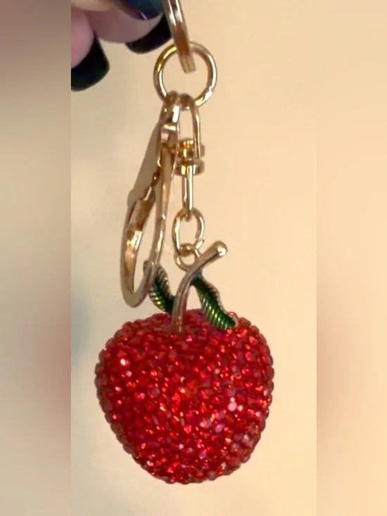Red Crystal Apple Keychain - Sparkling Red bag Charm with gold hardware NEW