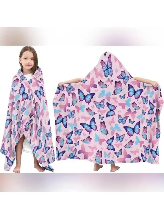 NWT Butterfy Soft Wearable Hooded Poncho Towel for Toddlers, 30