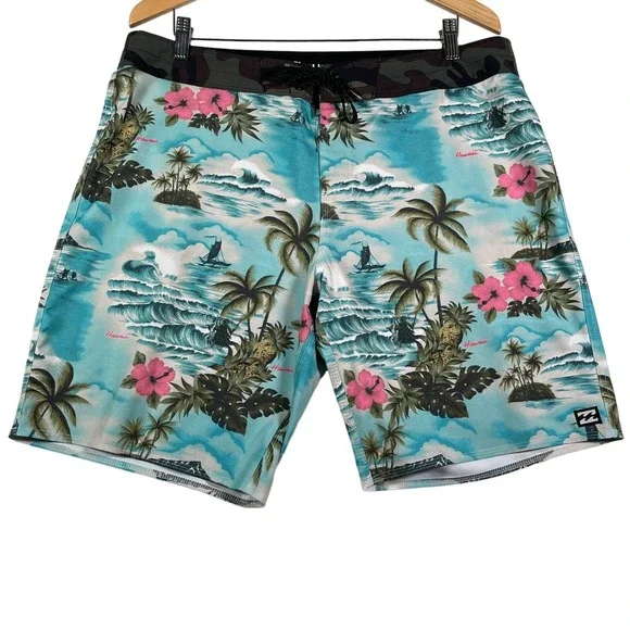 Billabong Mens Board Shorts 36 Blue Sundays Airlite Recycler Hawaiian Surf Swim