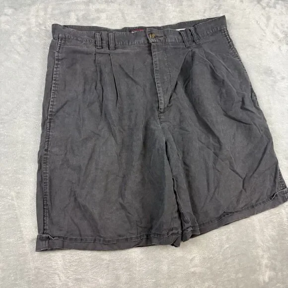 Roundtree & Yorke Linen Cotton Pleated Shorts Gray 36 Casual Summer