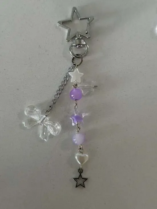 Handmade Y2K Aesthetic Beaded Star and Bow Bag Charm Keychain