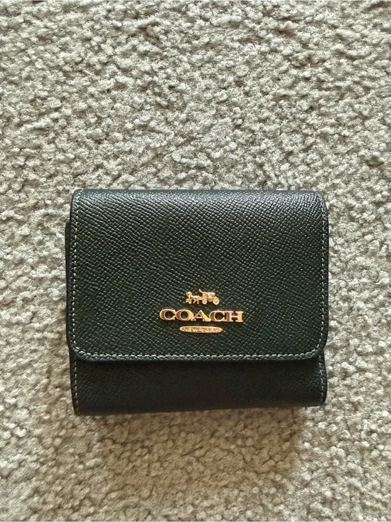 Coach Dark Forest Green Saffiano Leather Wallet with Gold Logo