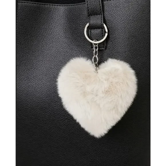 White Furry Heart Bag Charm New