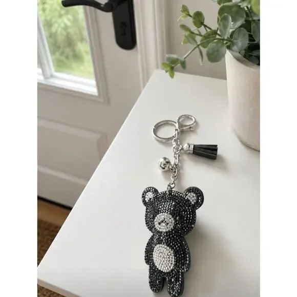 Rhinestone Black Teddy Bear Bag Charm New