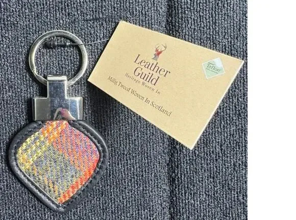 Leather Guild Tartan & Leather Heart Keyring Rowan Tweed Wool