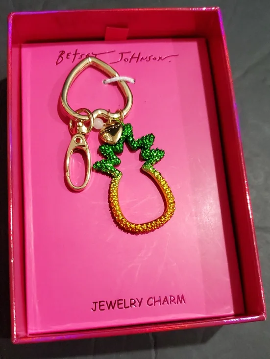 Betsey‎ Johnson gold tone green ombre pineapple carabiner keychain bag charm new