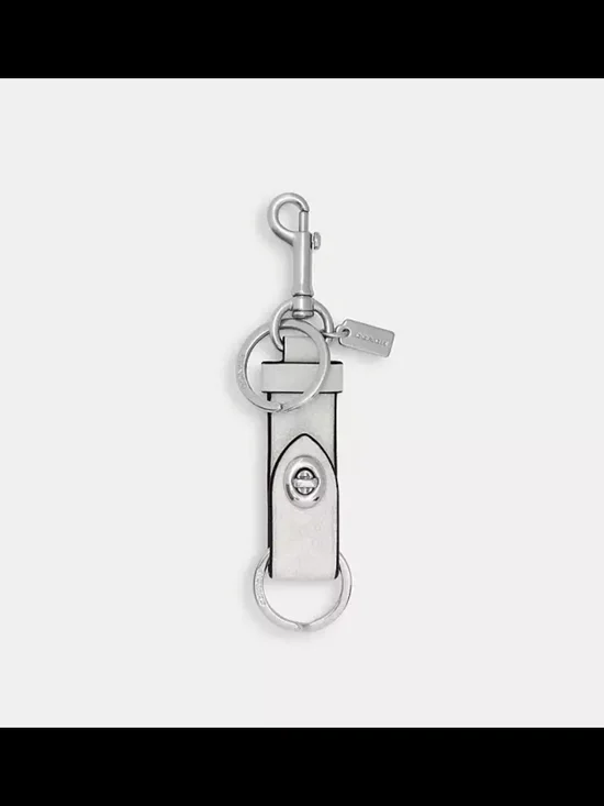 Coach Silver Leather Turn-Lock Keychain