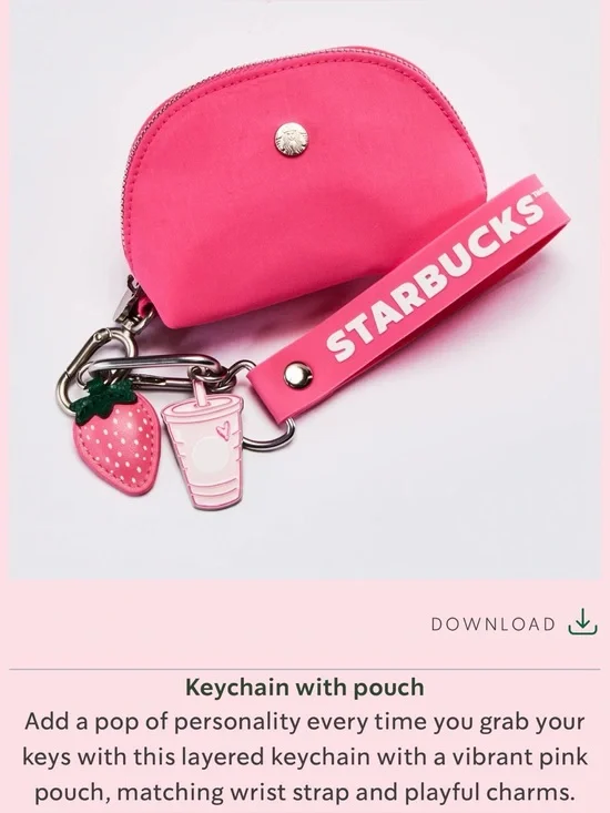 Starbucks Pink Strawberry Keychain with pouch bag